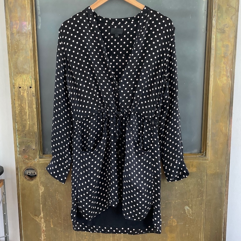 Intermix Black Polka Dot Silk Blend Dress Tie Waist Pockets Size S - Picture 2 of 10